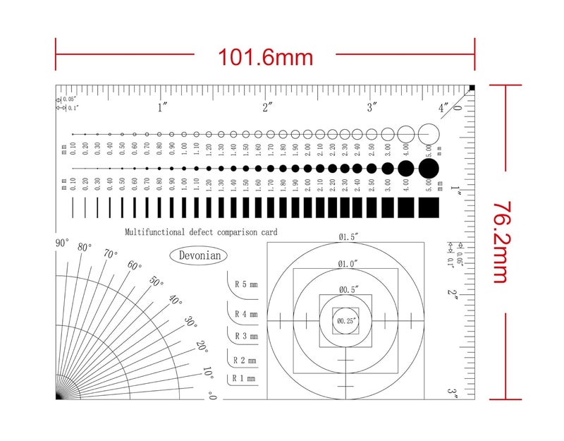 Devonian Multi-Function Inspection Gauge - Crack/Scratch/Angle Measurement Tool for Surface Defects & Size Comparison | Dual-Sided Laminated Wear-Resistant Ruler, 5PCS - Image 2